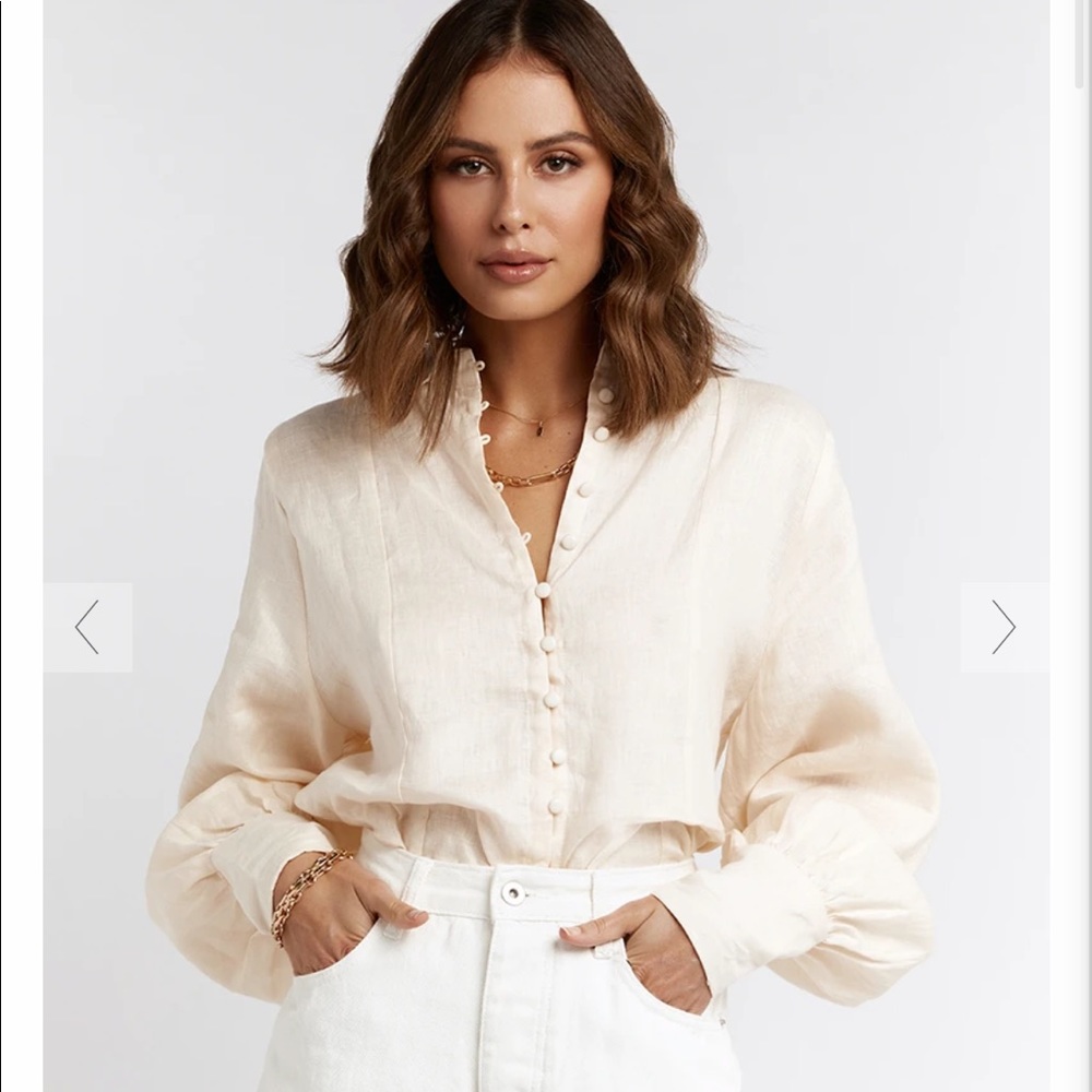 Dissh Chloe Cream Linen Puff Linen Sleeve Blouse